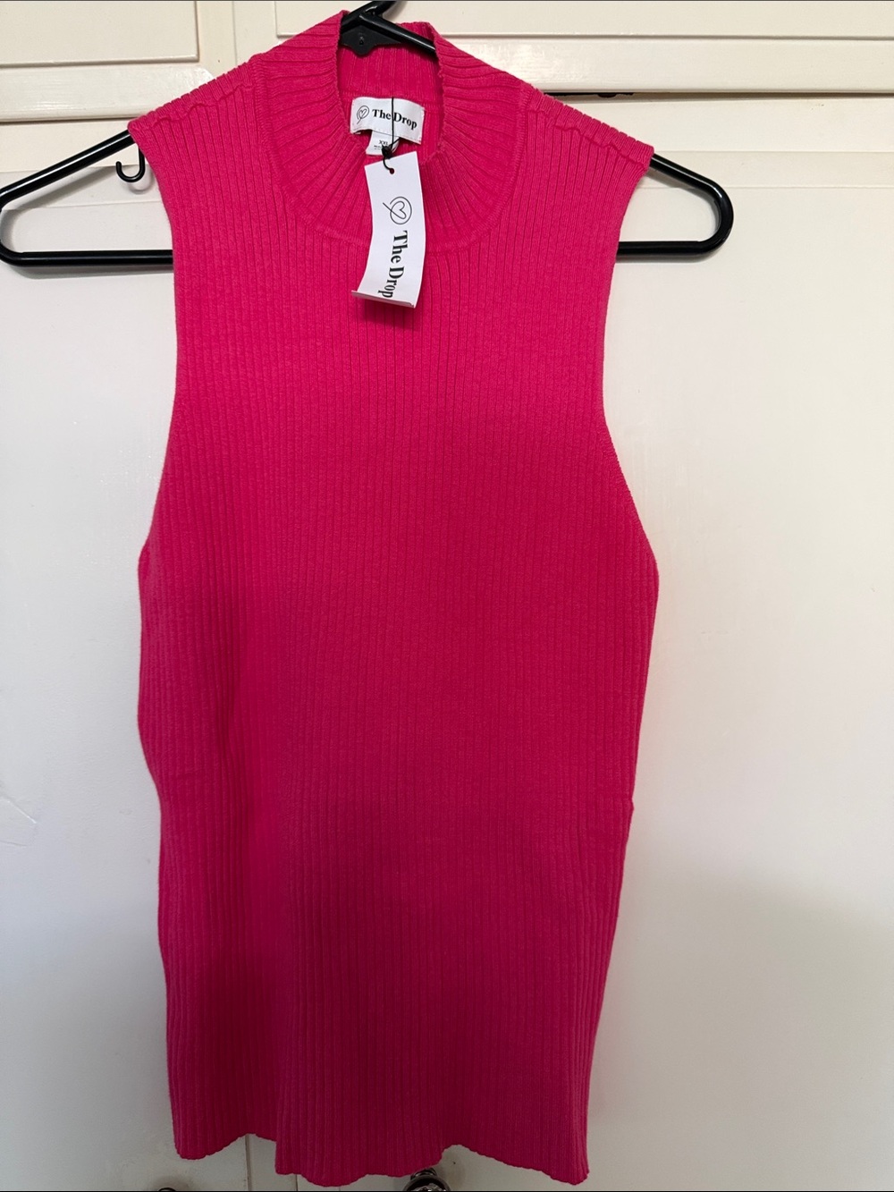 The Drop Ribbed Mock Neck Tank in Vibrant Pink